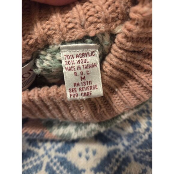 VTG Womens Fair Isle Knit Sweater Pink Nordic Pullover M Preppy Karen Scott - Picture 8 of 8
